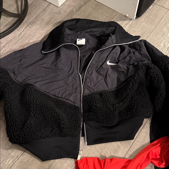 Nike Jackets & Blazers - Nike Women's Black Bomber Jacket with Sherpa Detail
